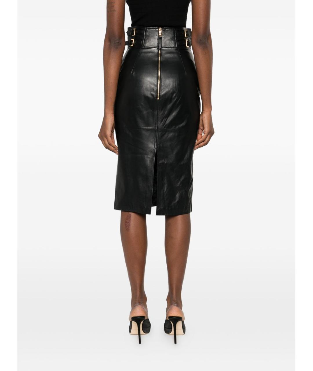 ELISABETTA FRANCHI Черная кожаная юбка миди, фото 5