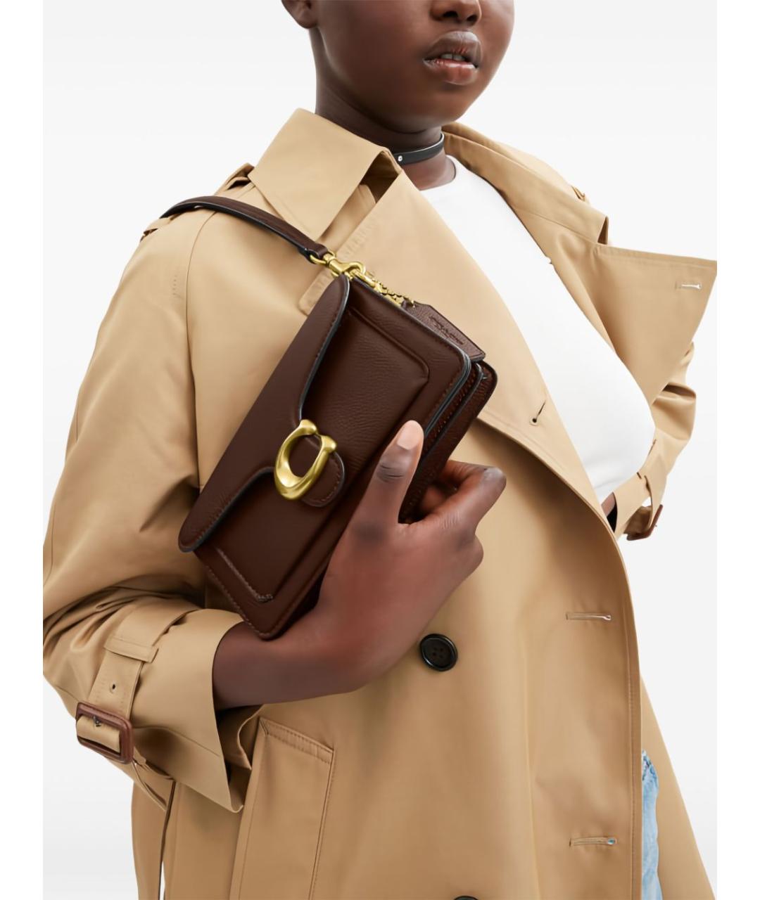 COACH Коричневая кожаная сумка через плечо, фото 4