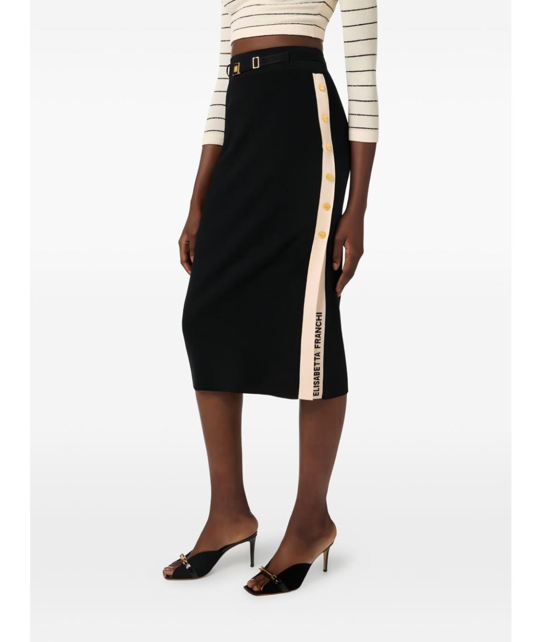 ELISABETTA FRANCHI Черная полиамидовая юбка миди, фото 4