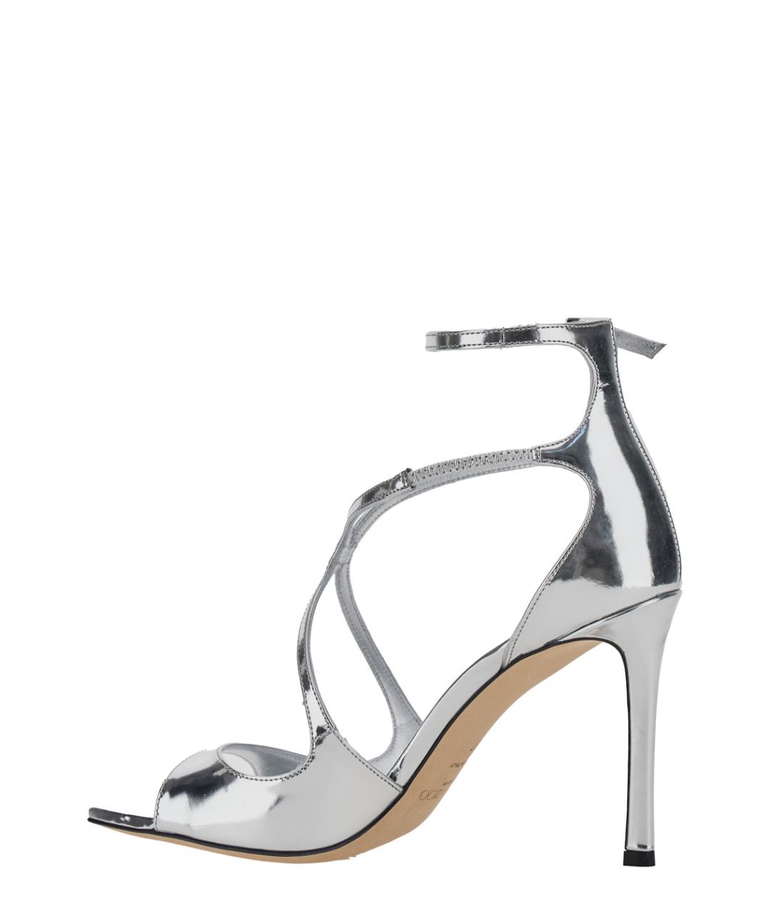 JIMMY CHOO Серебряные кожаные босоножки, фото 3