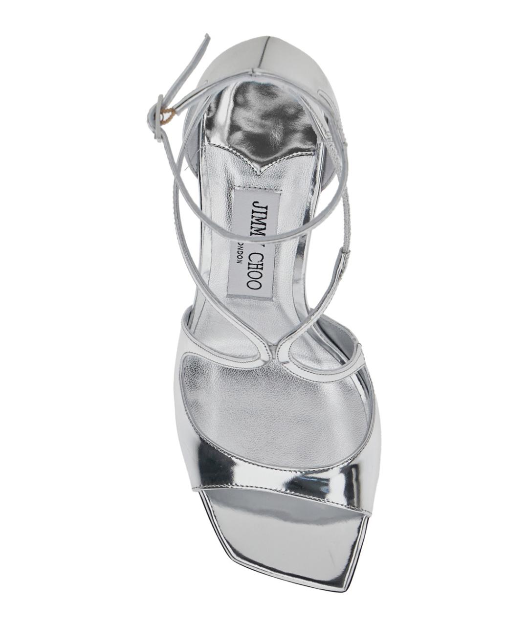 JIMMY CHOO Серебряные кожаные босоножки, фото 4
