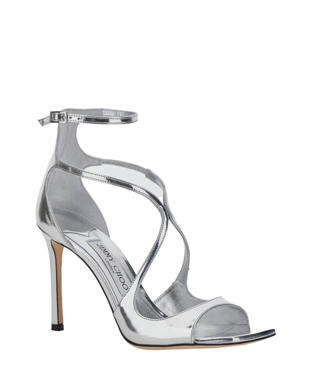 JIMMY CHOO Серебряные кожаные босоножки, фото 2