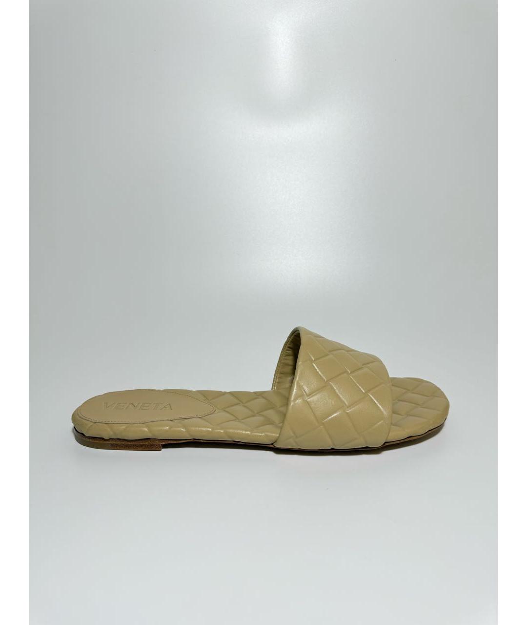 BOTTEGA VENETA Бежевые кожаные шлепанцы, фото 7