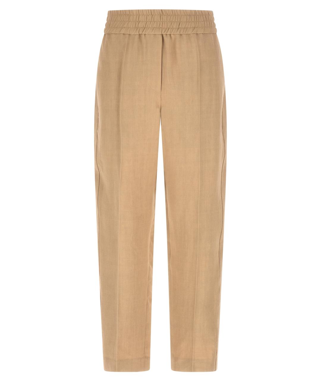 BRUNELLO CUCINELLI Бежевые вискозные прямые брюки, фото 1