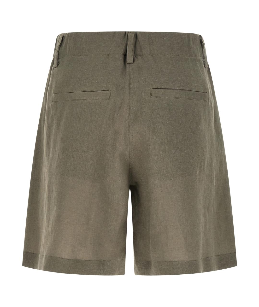 BRUNELLO CUCINELLI Зеленые льняные шорты, фото 2