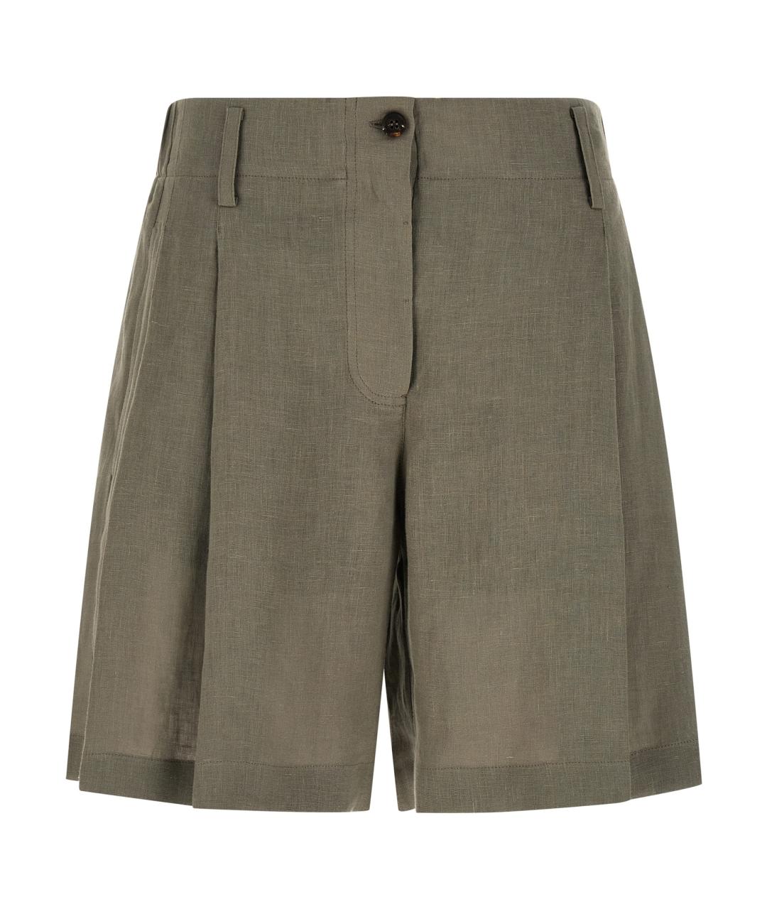 BRUNELLO CUCINELLI Зеленые льняные шорты, фото 1