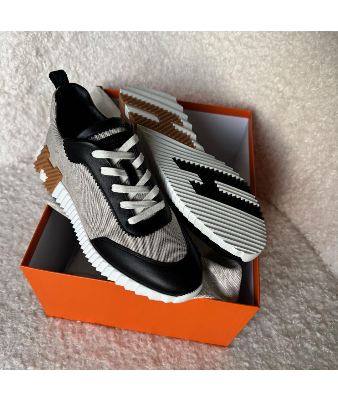 HERMES Серые кожаные низкие кроссовки / кеды, фото 2