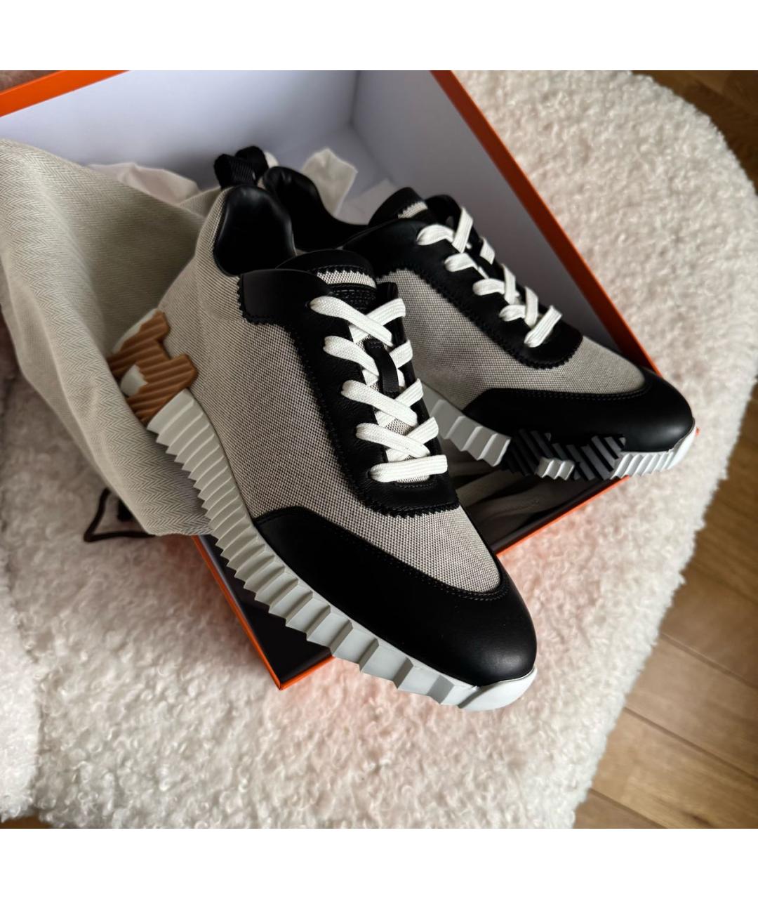 HERMES Серые кожаные низкие кроссовки / кеды, фото 3