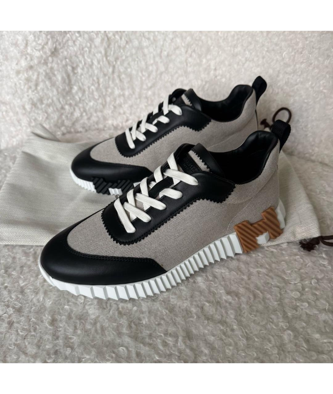 HERMES Серые кожаные низкие кроссовки / кеды, фото 5