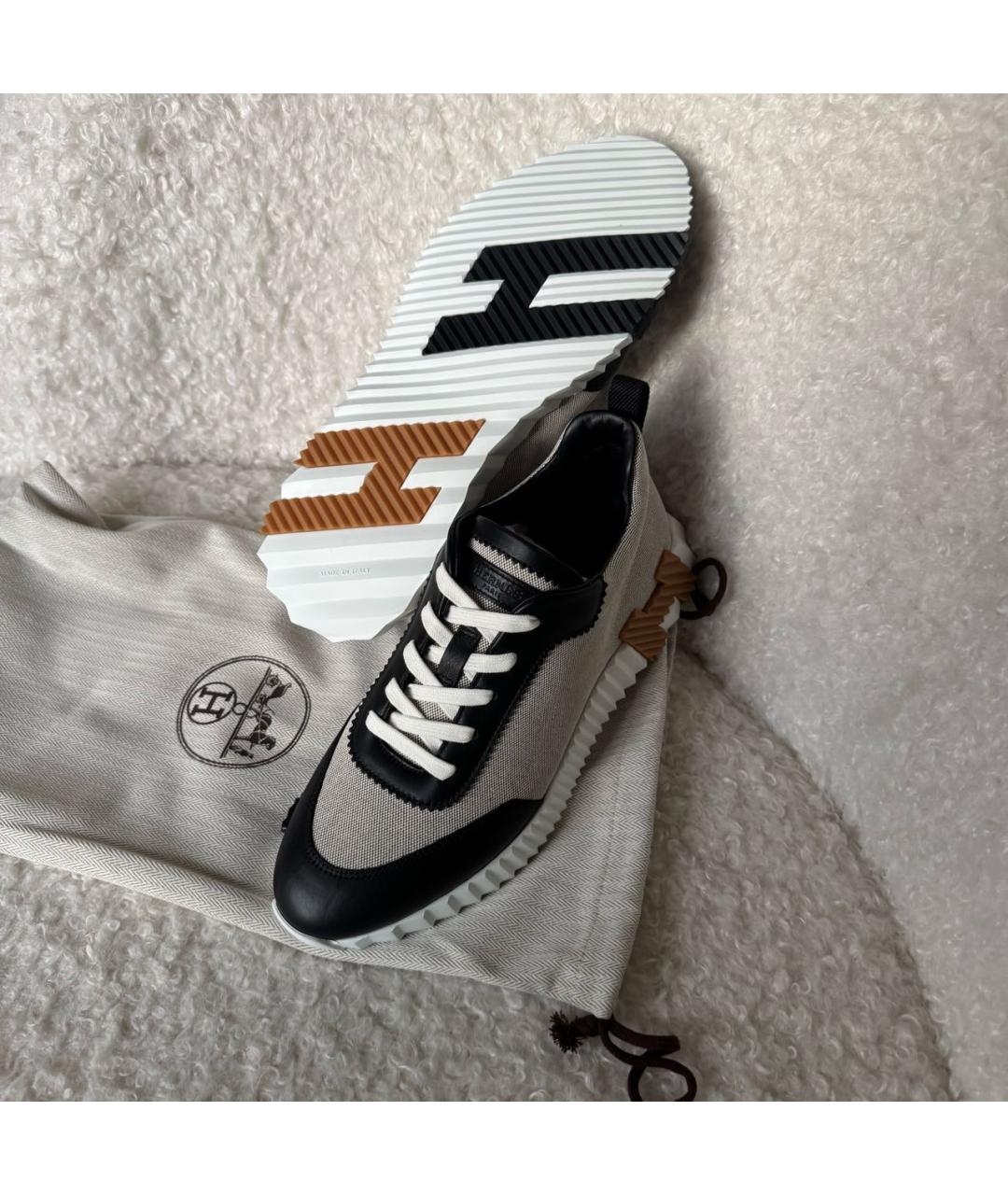 HERMES Серые кожаные низкие кроссовки / кеды, фото 4