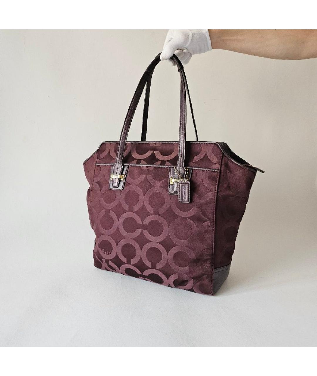 COACH Бордовая тканевая сумка с короткими ручками, фото 6