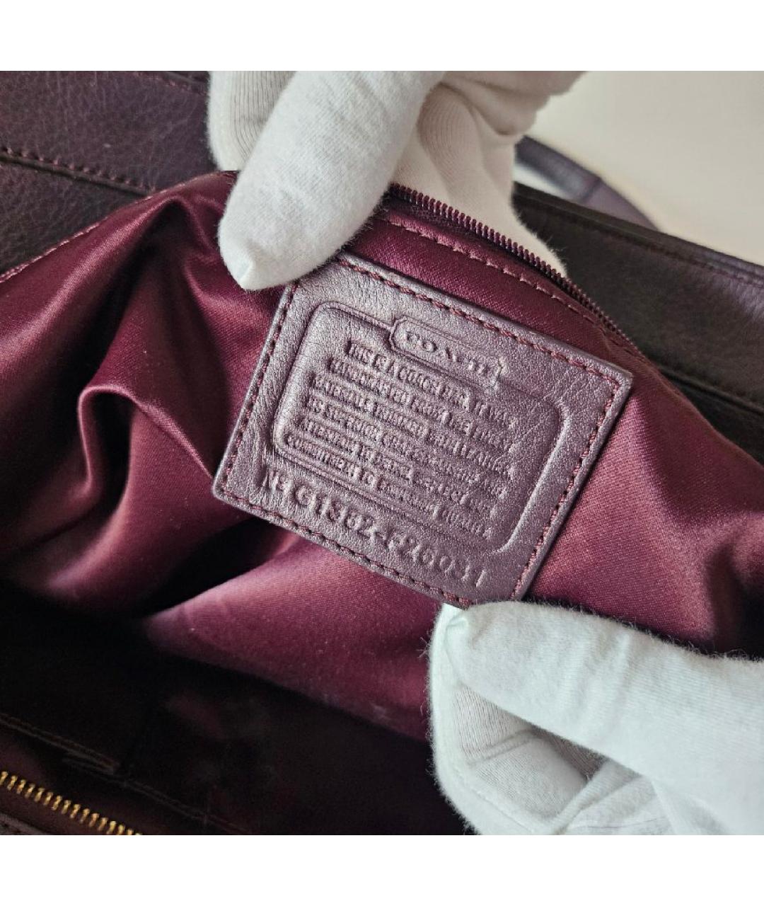 COACH Бордовая тканевая сумка с короткими ручками, фото 2