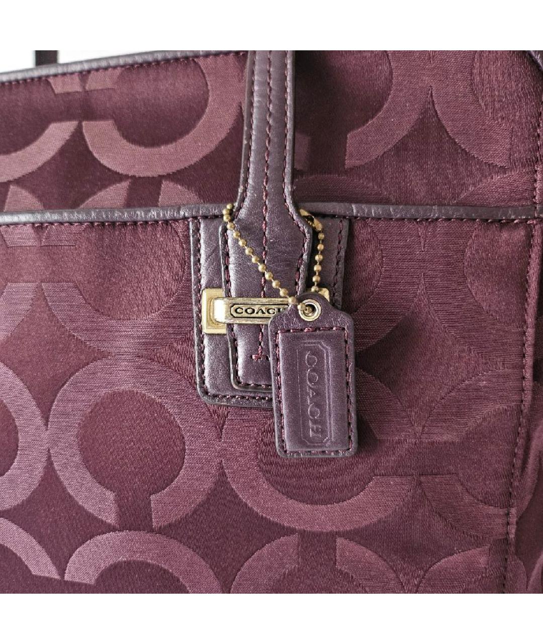 COACH Бордовая тканевая сумка с короткими ручками, фото 3