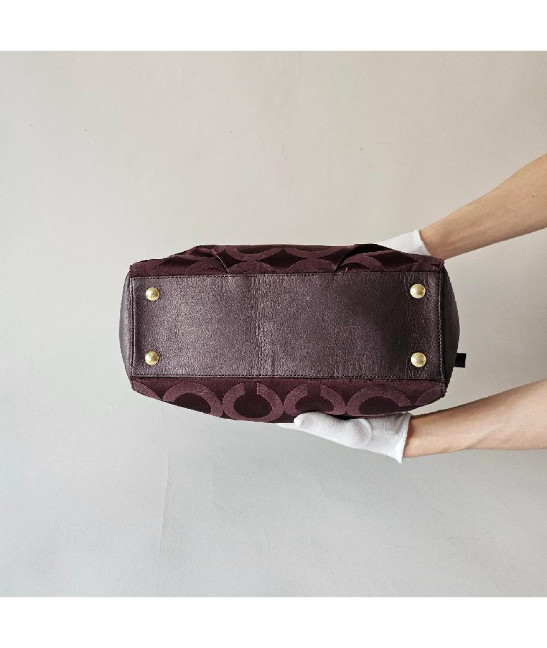 COACH Бордовая тканевая сумка с короткими ручками, фото 4