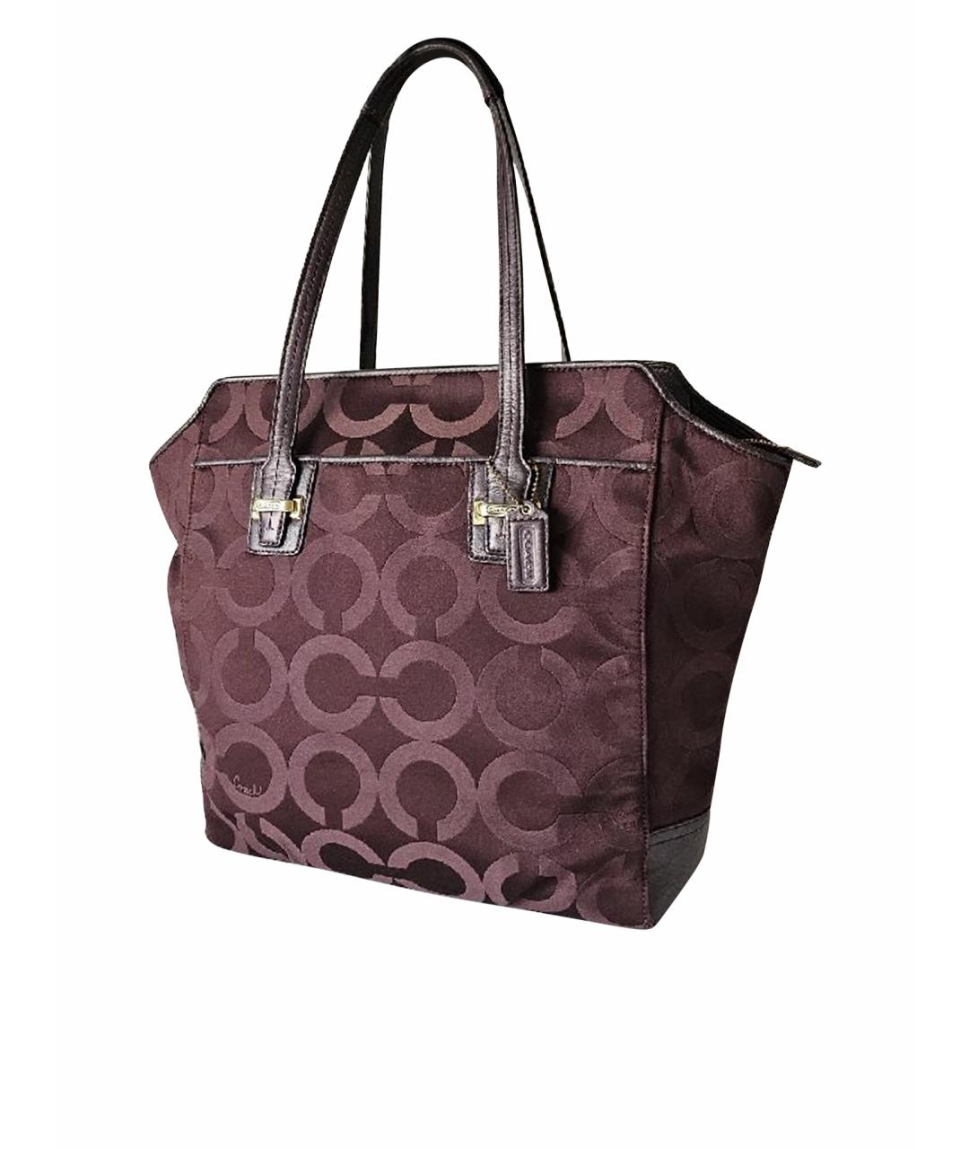 COACH Бордовая тканевая сумка с короткими ручками, фото 1