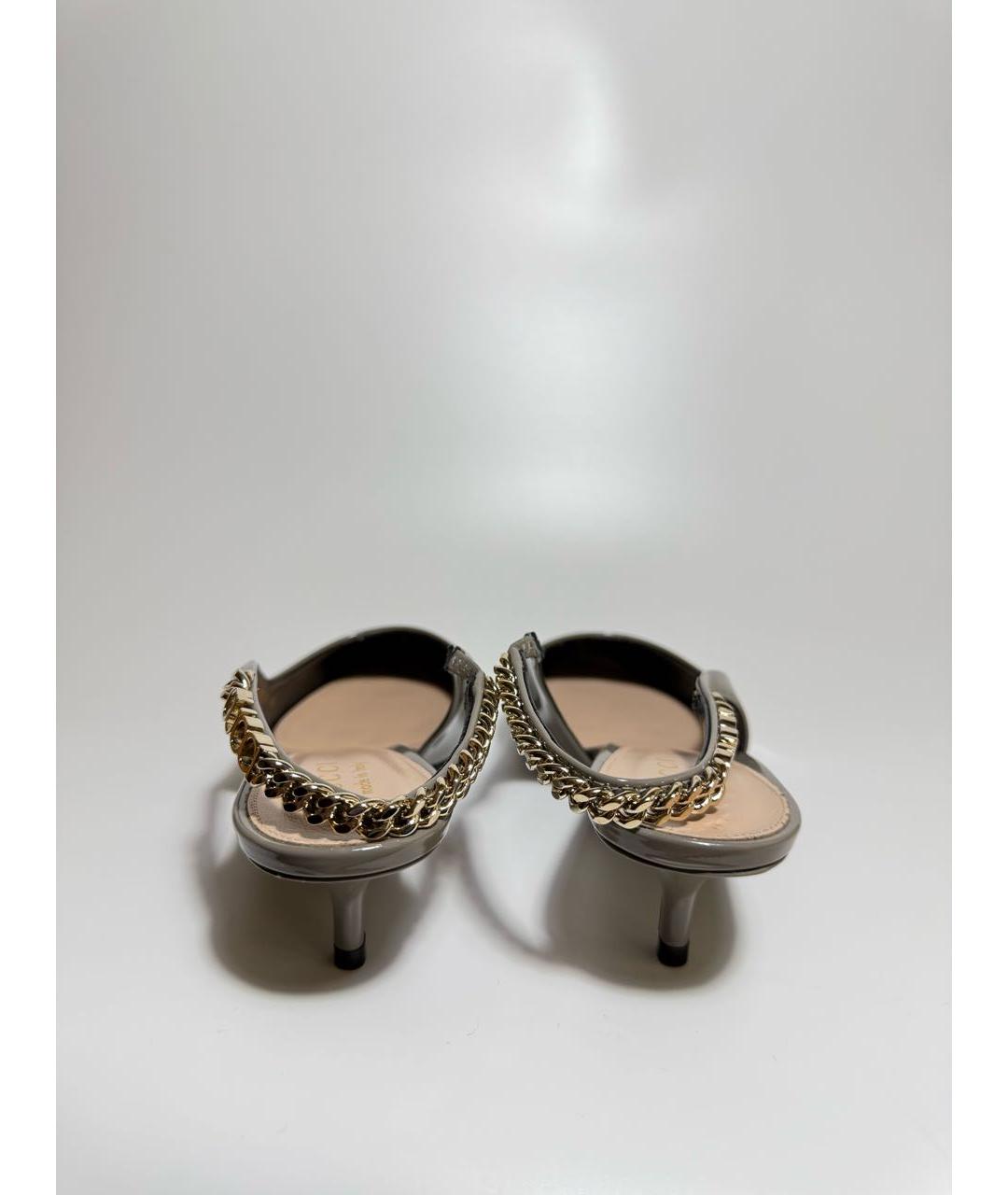 GUCCI Серые лодочки на низком каблуке из лакированной кожи, фото 3