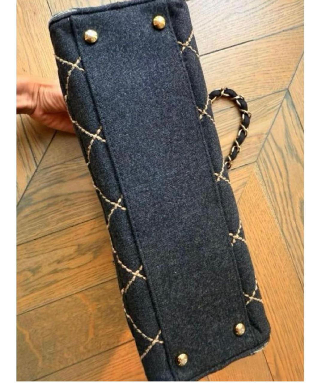 CHANEL Темно-синяя шерстяная сумка с короткими ручками, фото 7