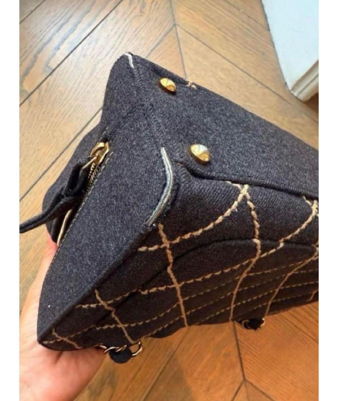 CHANEL Темно-синяя шерстяная сумка с короткими ручками, фото 6