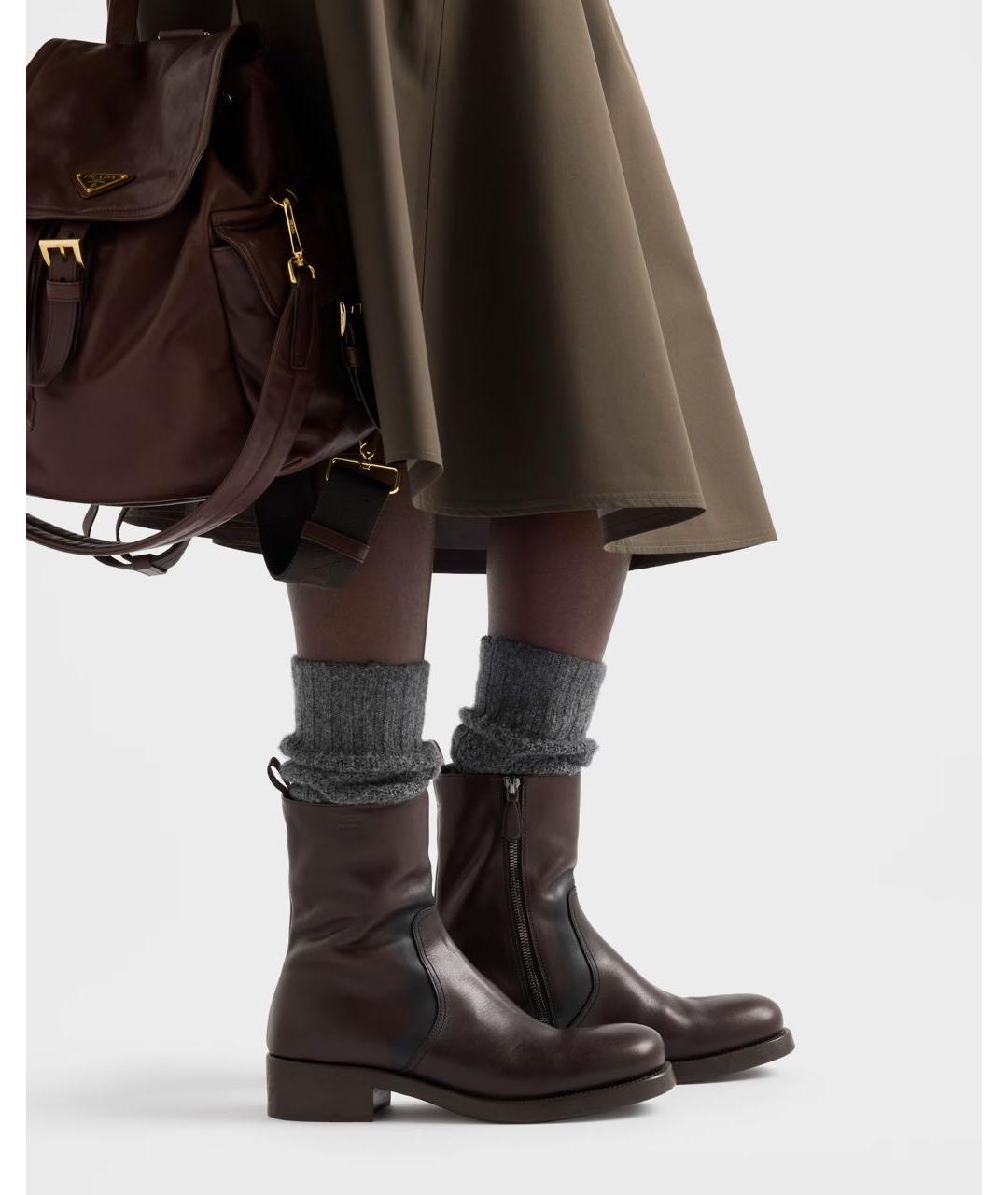 PRADA Коричневые кожаные ботинки, фото 3