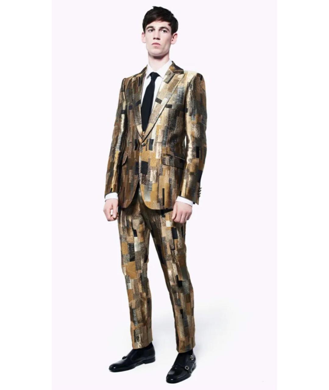 ALEXANDER MCQUEEN Золотые шелковые классические брюки, фото 3