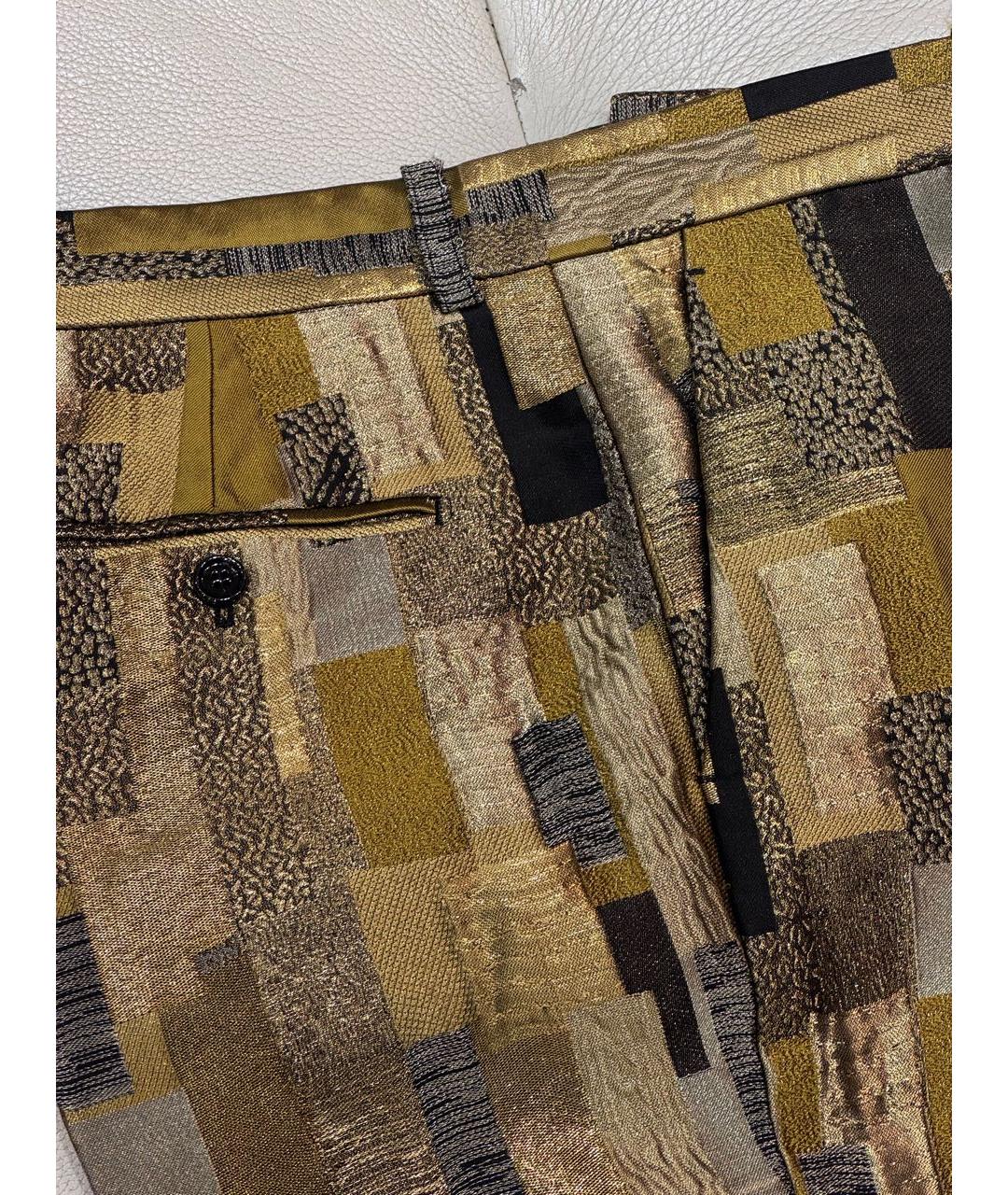 ALEXANDER MCQUEEN Золотые шелковые классические брюки, фото 4