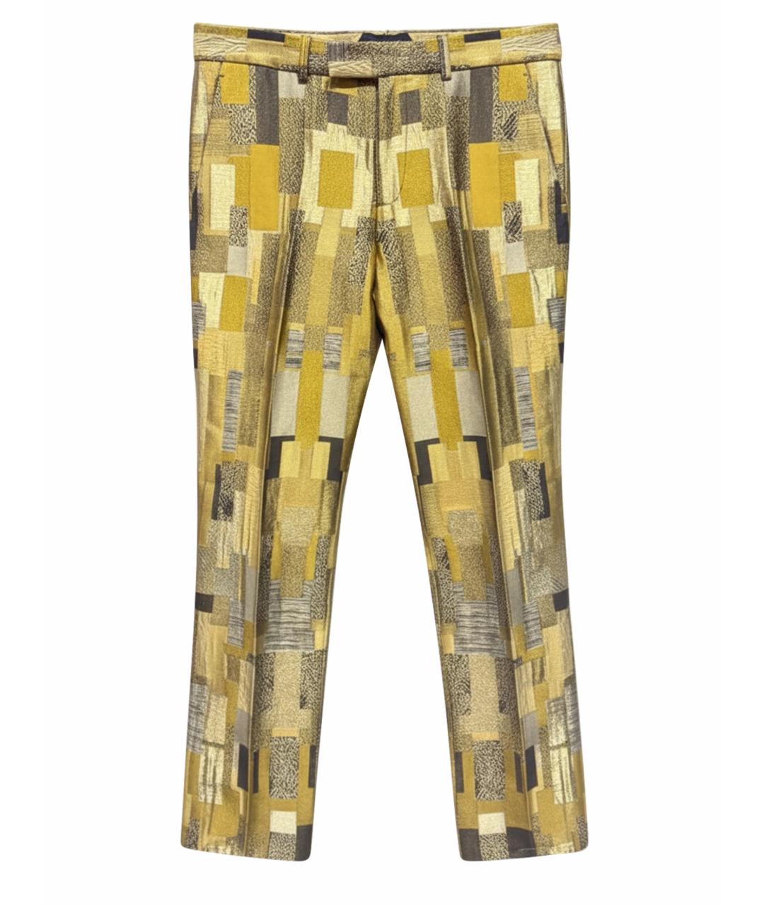 ALEXANDER MCQUEEN Золотые шелковые классические брюки, фото 1
