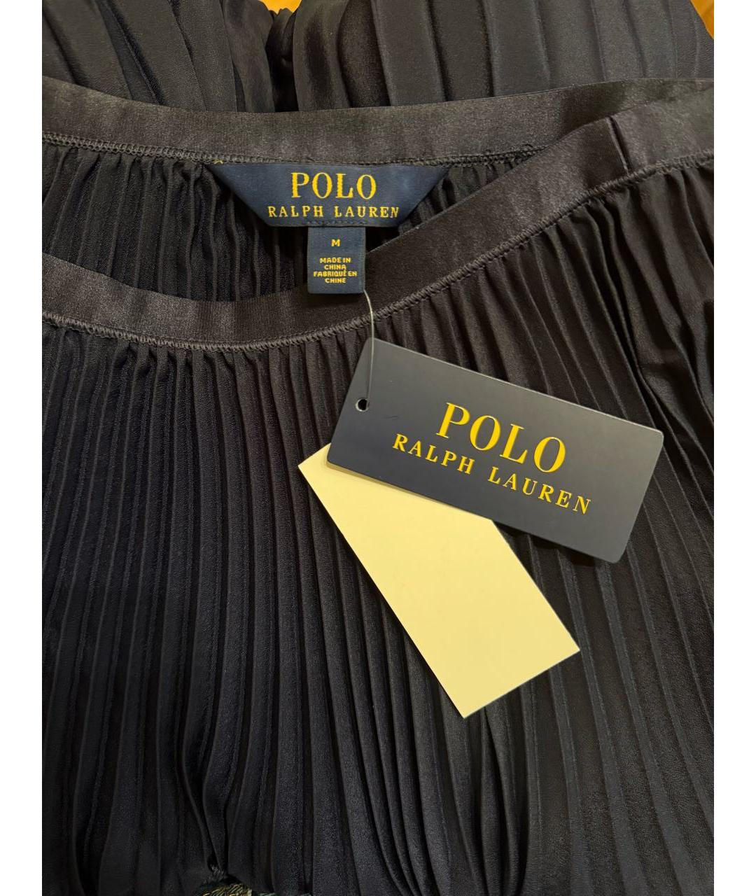 POLO RALPH LAUREN Темно-синяя полиэстеровая юбка миди, фото 3