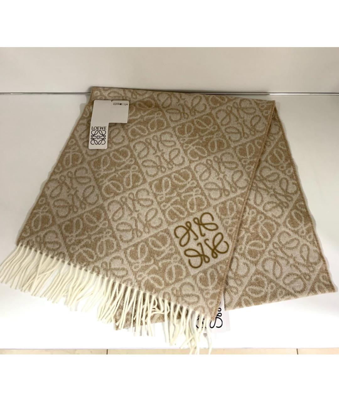 LOEWE Бежевый кашемировый шарф, фото 5