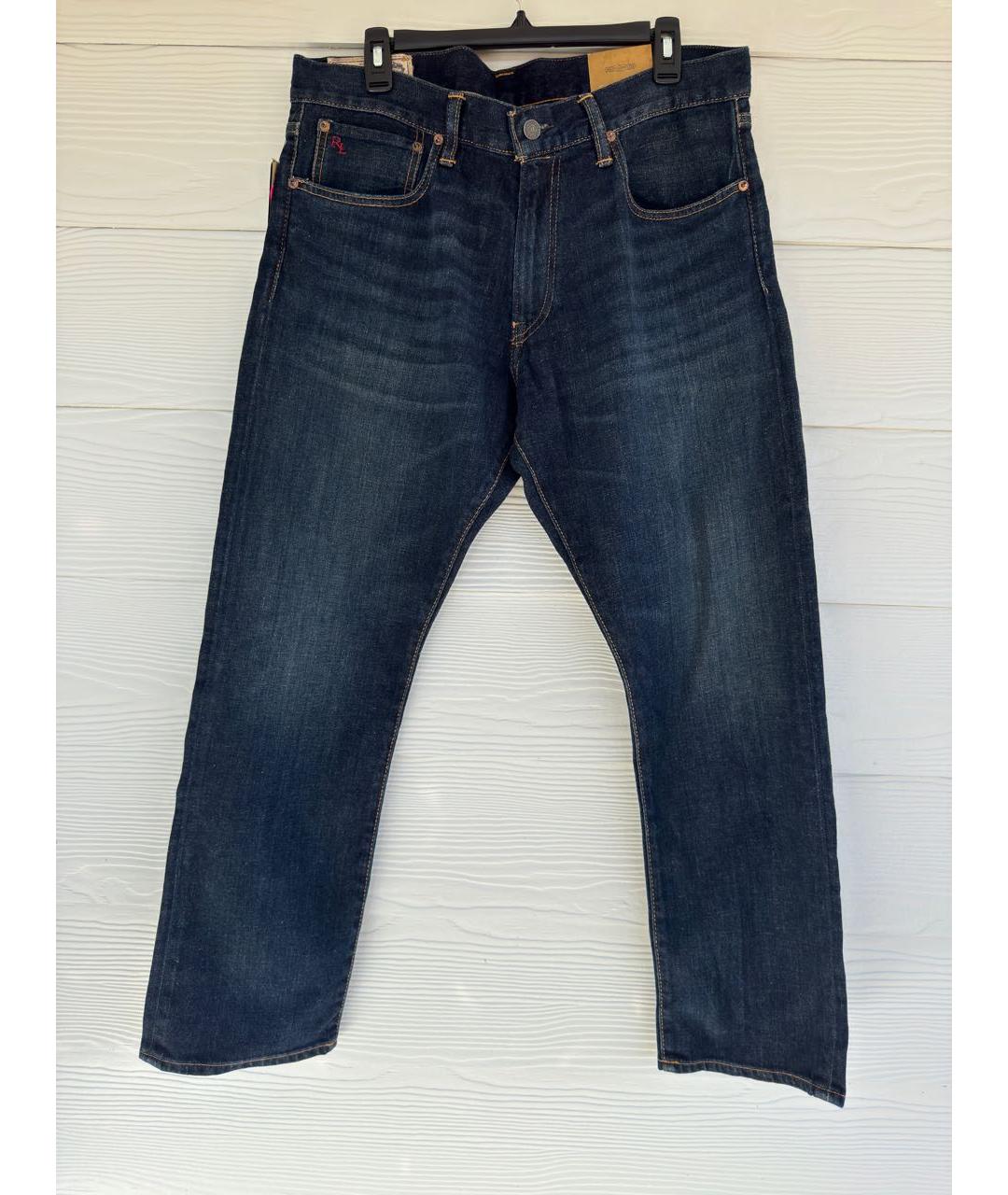 POLO RALPH LAUREN Синие хлопко-эластановые прямые джинсы, фото 9
