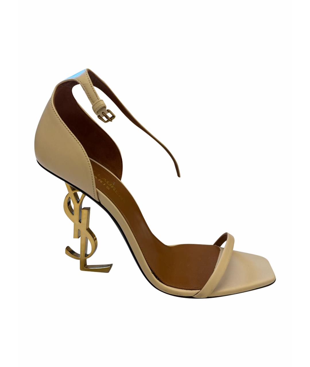 SAINT LAURENT Бежевые кожаные босоножки, фото 1