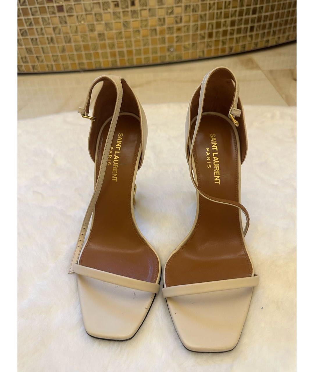 SAINT LAURENT Бежевые кожаные босоножки, фото 2