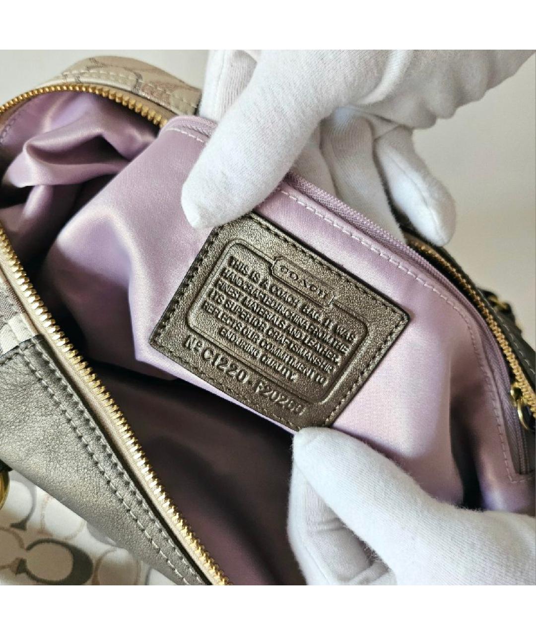 COACH Коричневая тканевая сумка с короткими ручками, фото 4