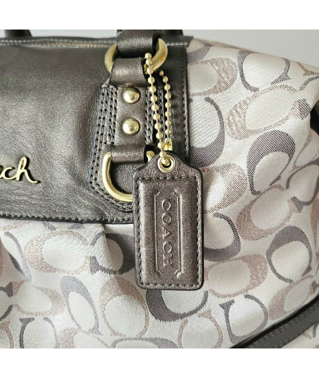 COACH Коричневая тканевая сумка с короткими ручками, фото 3