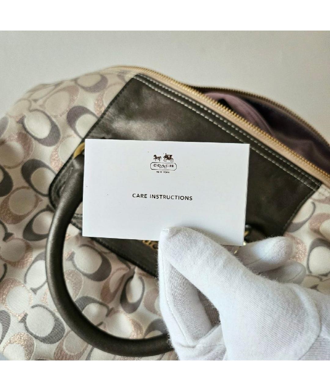 COACH Коричневая тканевая сумка с короткими ручками, фото 5