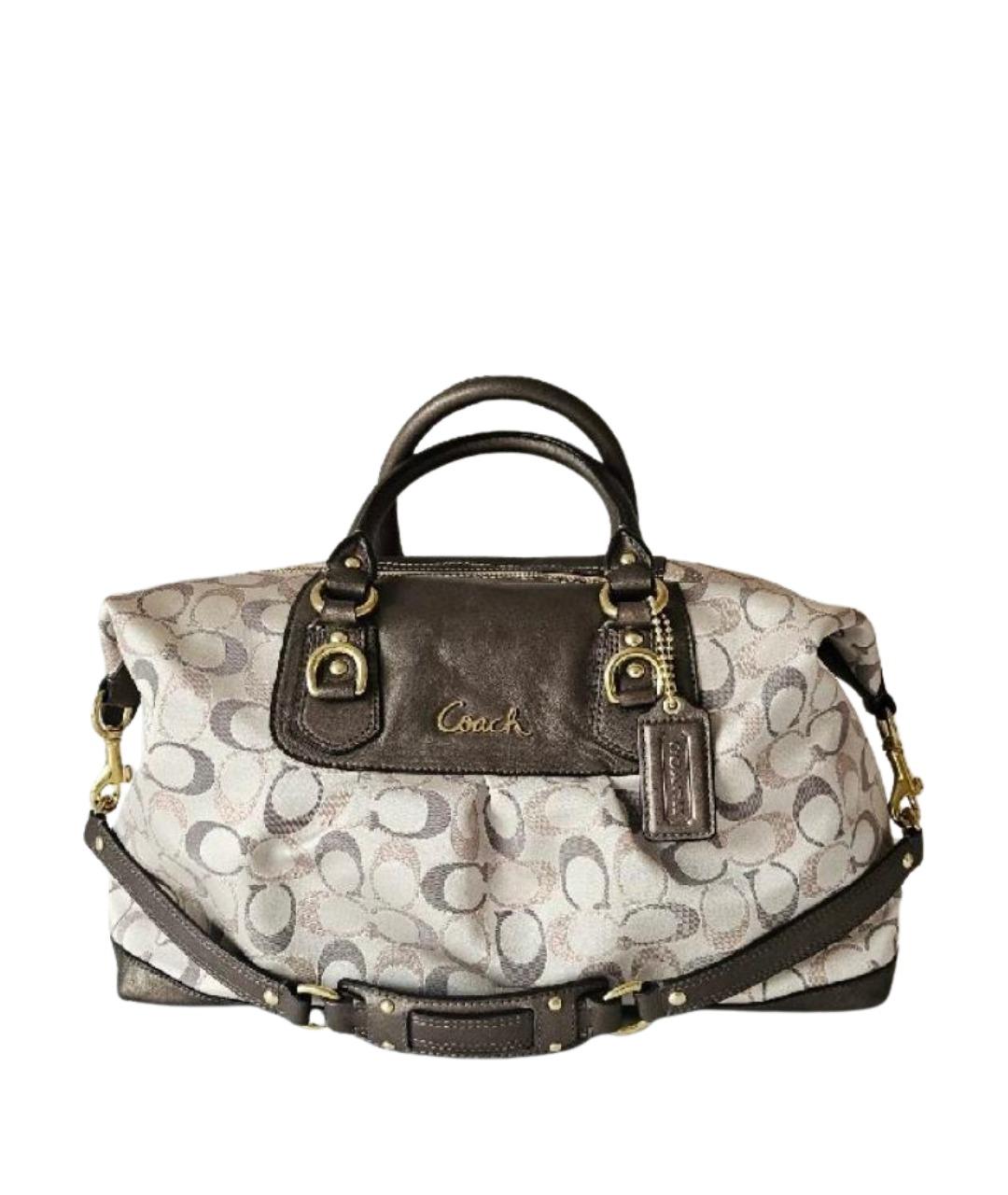 COACH Коричневая тканевая сумка с короткими ручками, фото 1