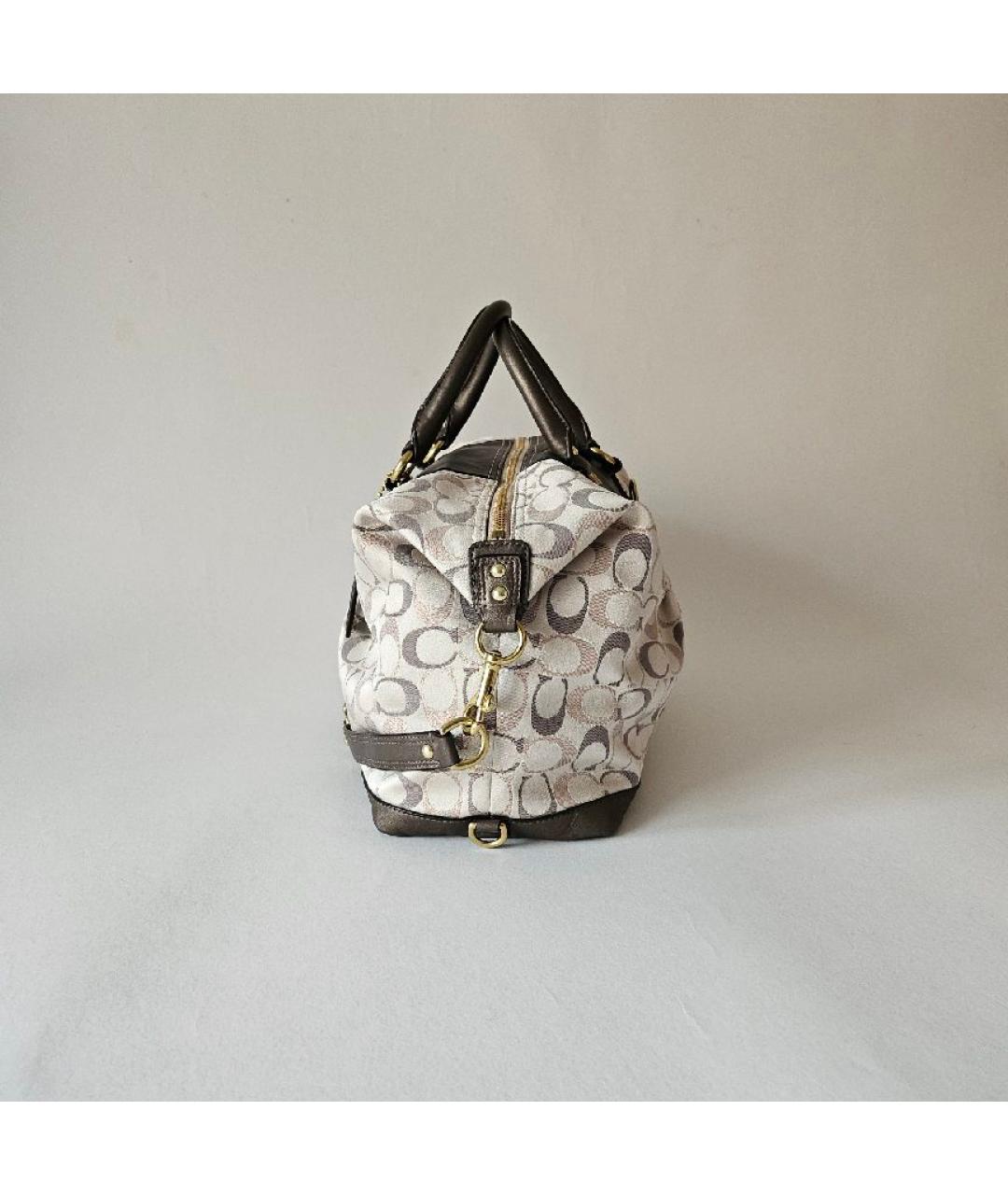 COACH Коричневая тканевая сумка с короткими ручками, фото 6