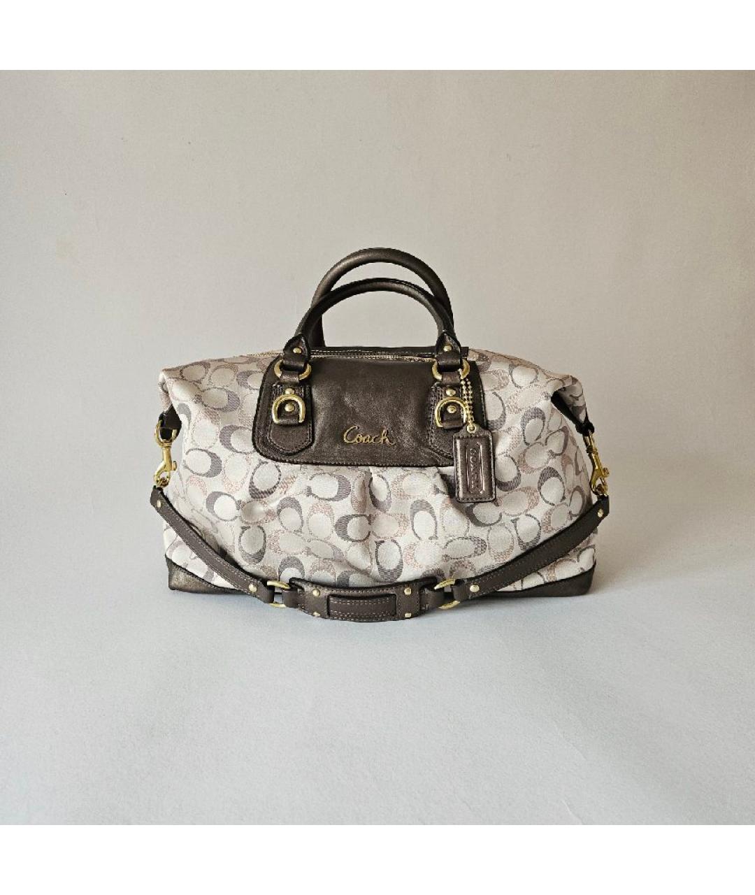 COACH Коричневая тканевая сумка с короткими ручками, фото 7