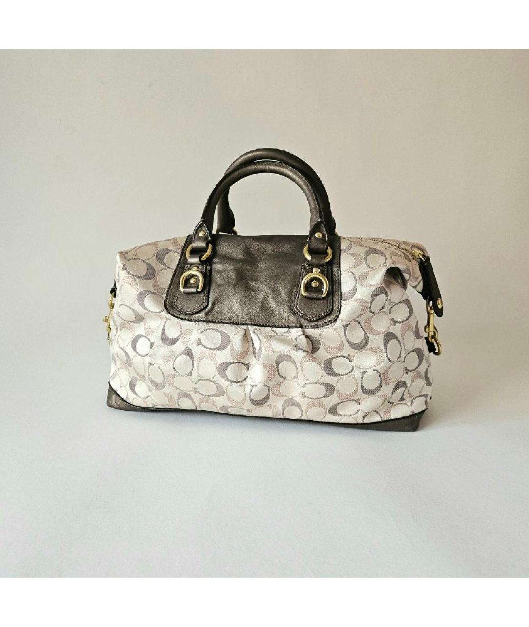 COACH Коричневая тканевая сумка с короткими ручками, фото 2