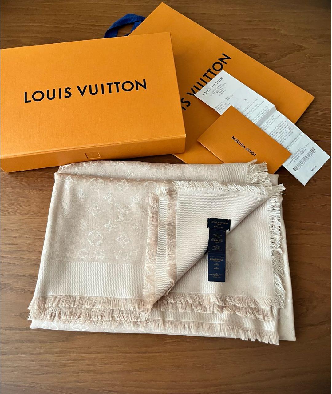 LOUIS VUITTON Бежевый шерстяной платок, фото 3