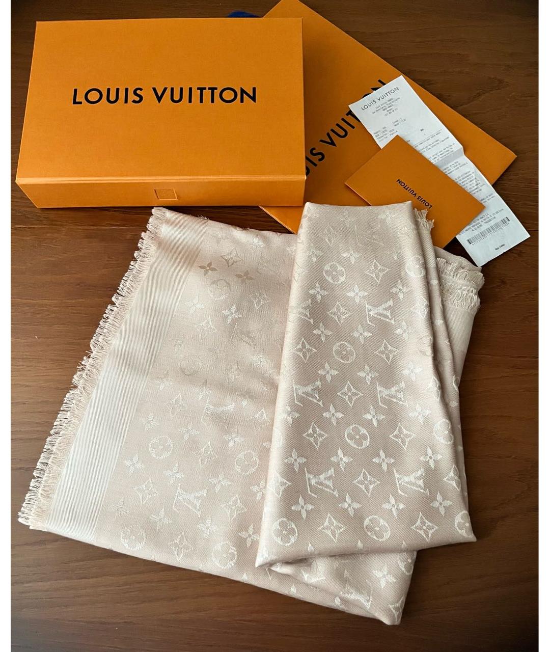 LOUIS VUITTON Бежевый шерстяной платок, фото 6