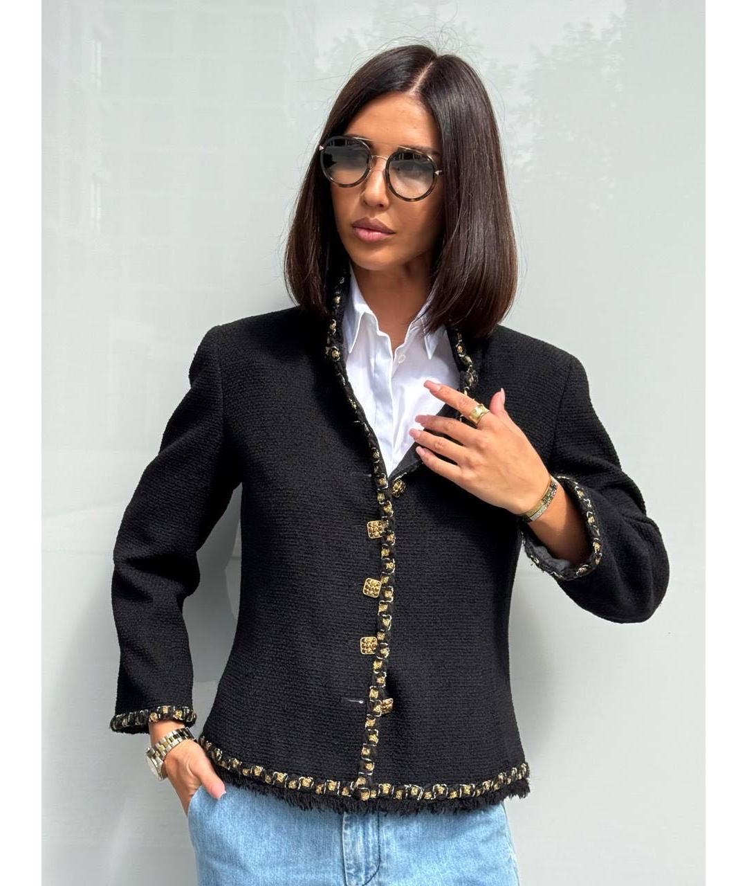 CHANEL Черный твидовый жакет/пиджак, фото 6