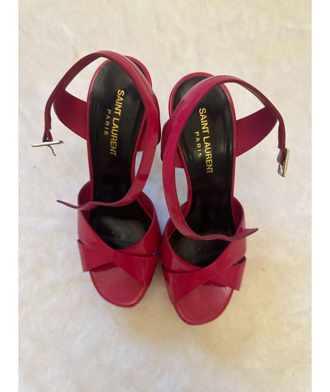 SAINT LAURENT Фуксия босоножки из лакированной кожи, фото 3