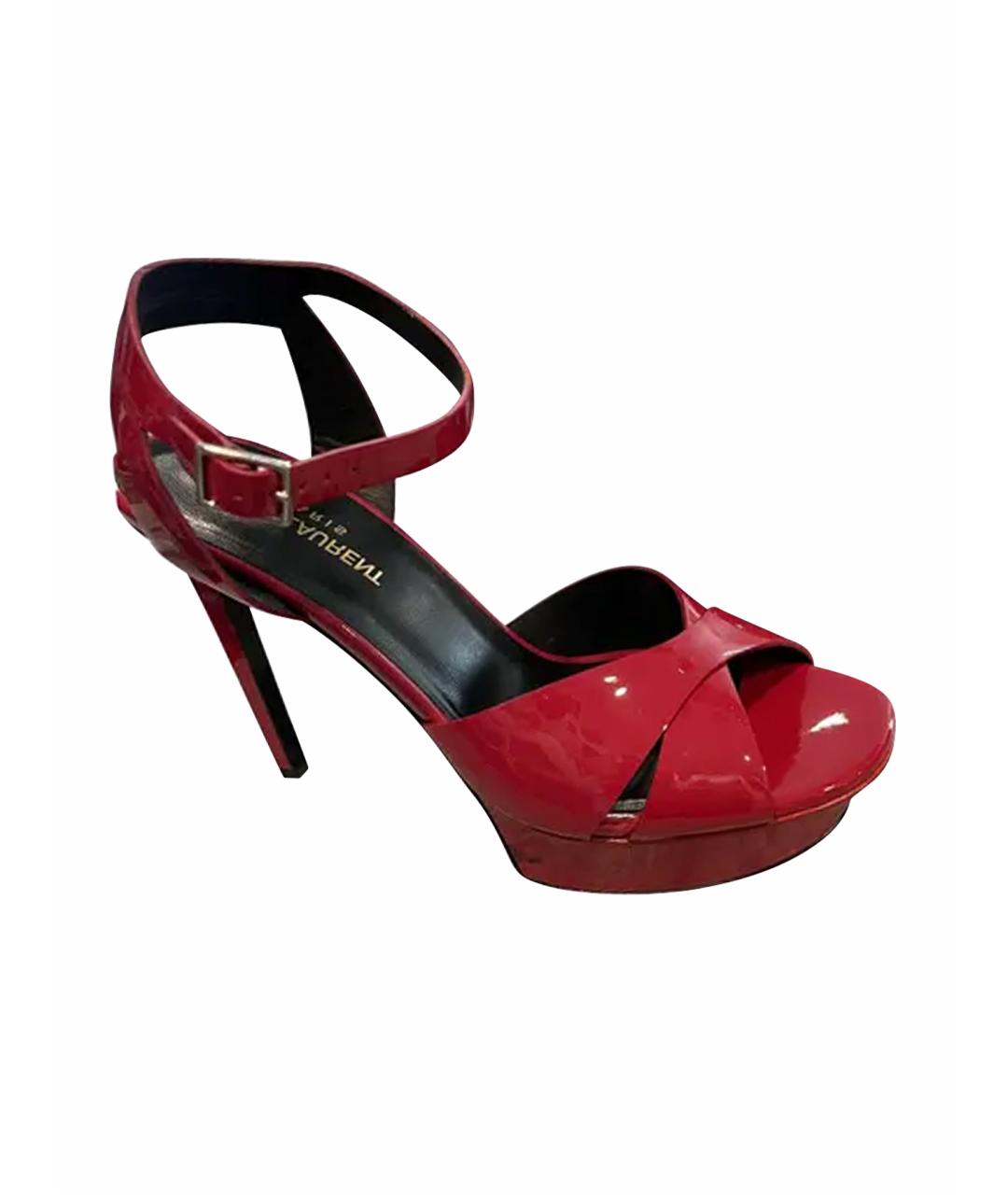 SAINT LAURENT Фуксия босоножки из лакированной кожи, фото 1