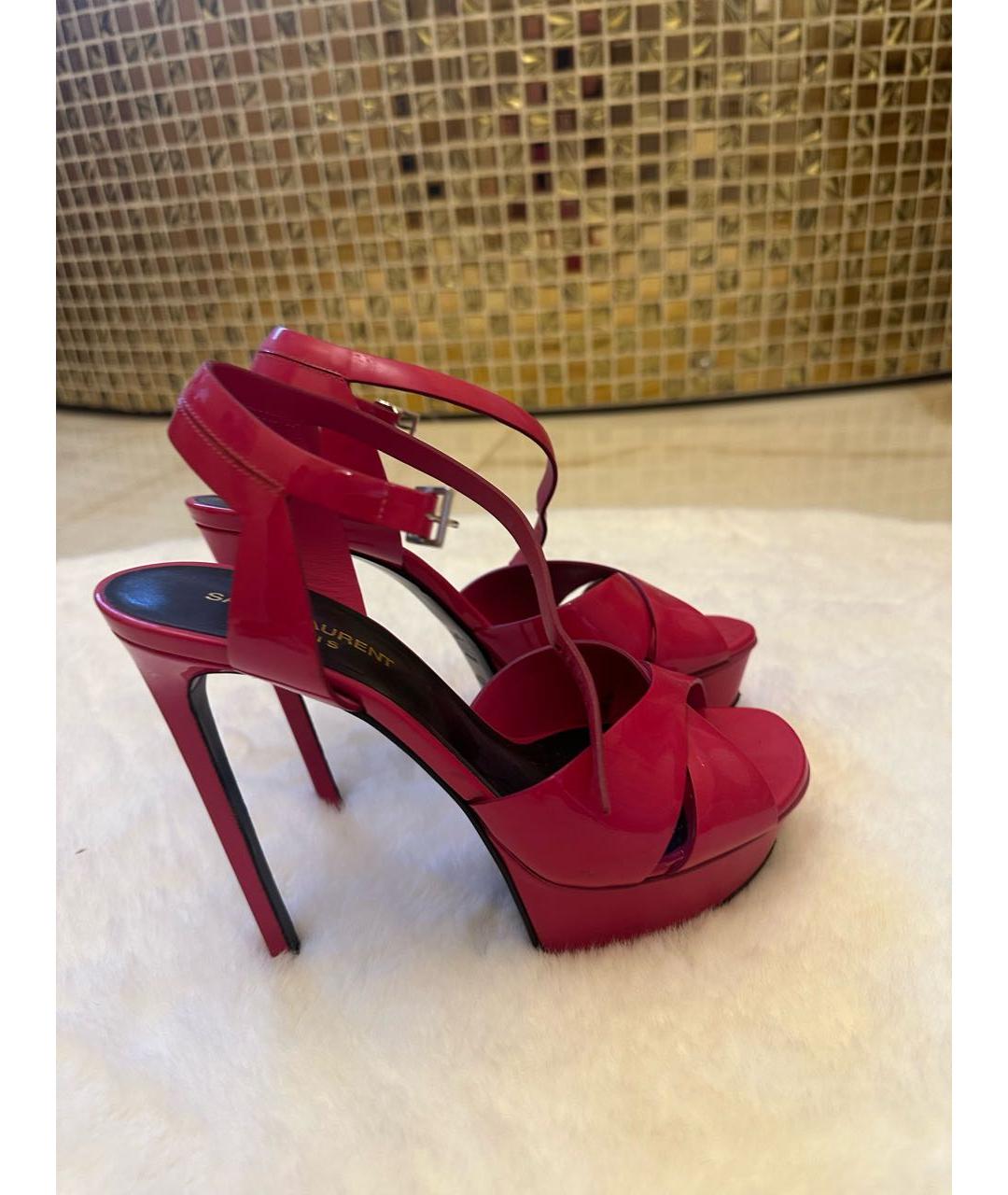 SAINT LAURENT Фуксия босоножки из лакированной кожи, фото 6