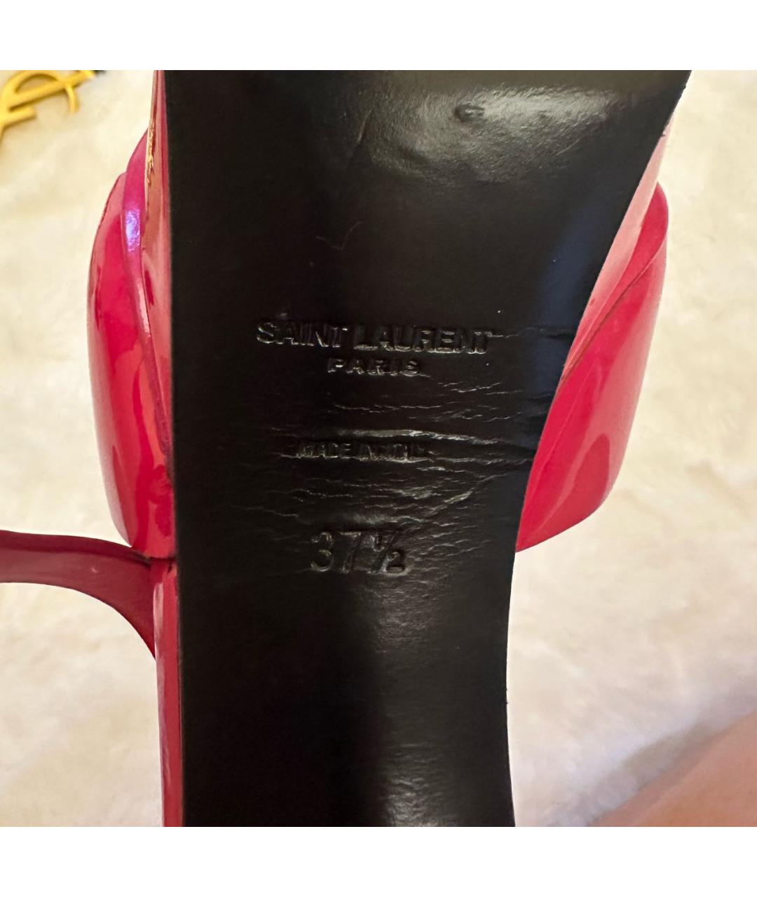 SAINT LAURENT Фуксия босоножки из лакированной кожи, фото 5