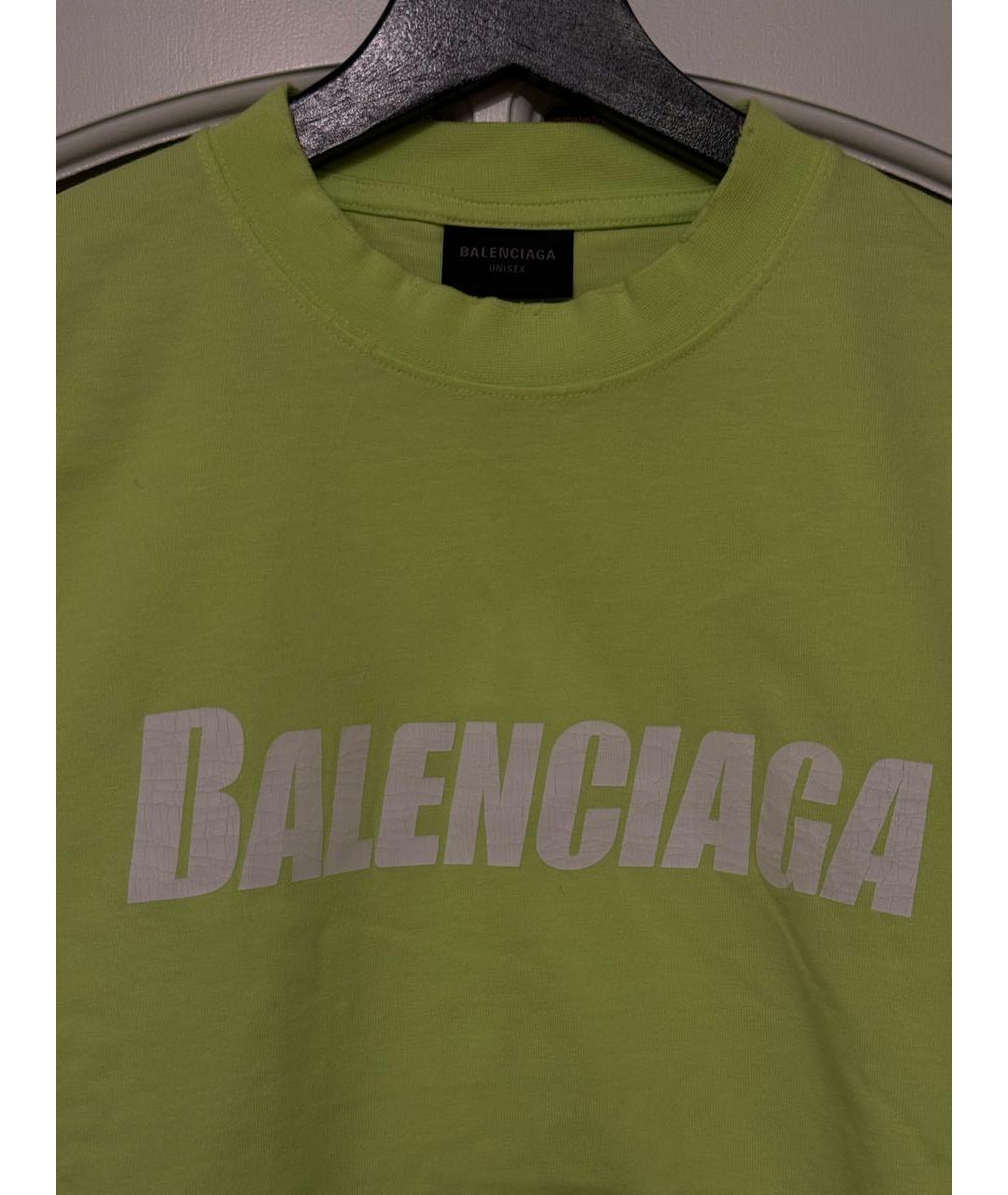 BALENCIAGA Салатовая хлопковая футболка, фото 2