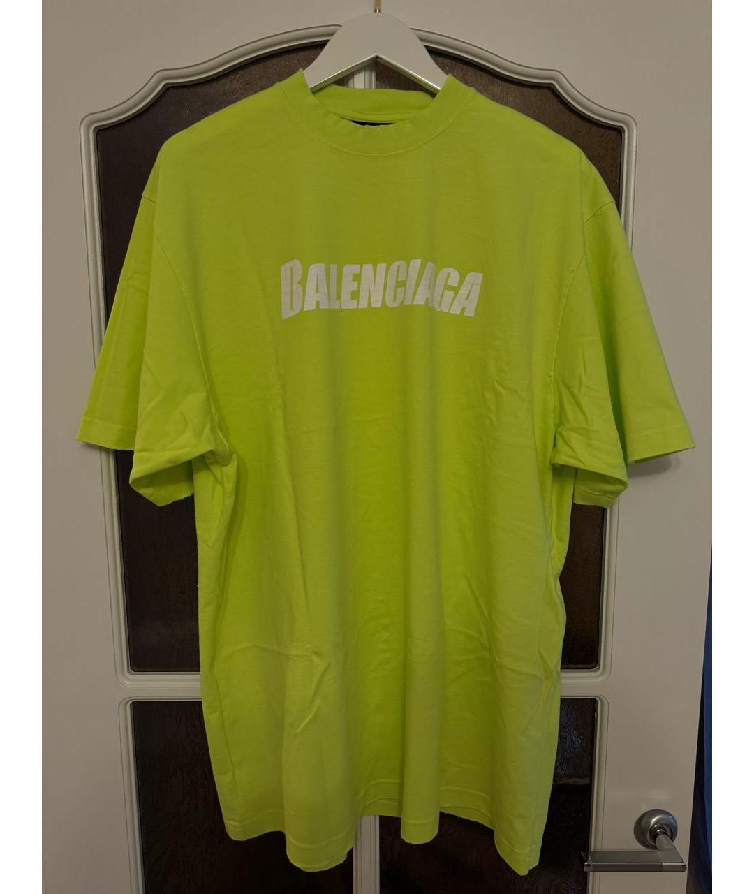 BALENCIAGA Салатовая хлопковая футболка, фото 3