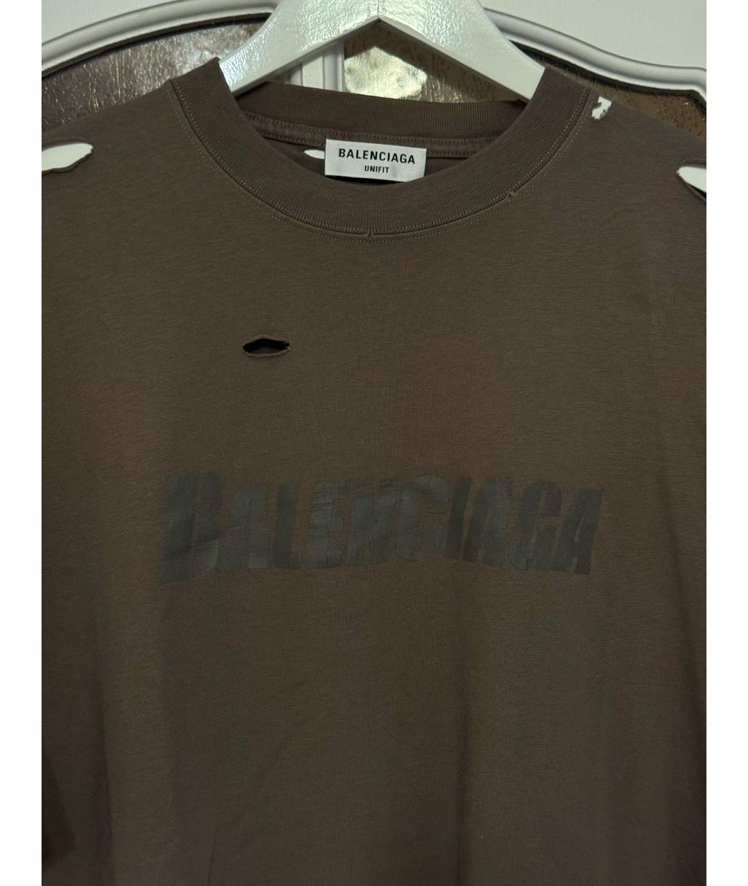 BALENCIAGA Коричневая хлопковая футболка, фото 2