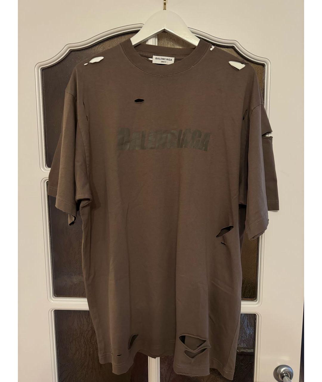 BALENCIAGA Коричневая хлопковая футболка, фото 3
