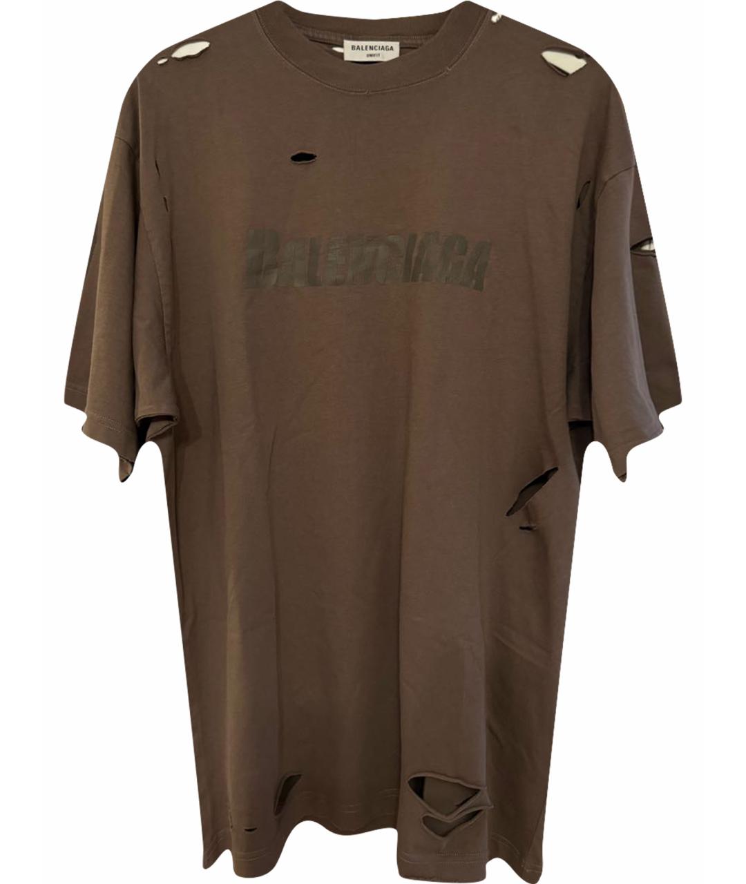 BALENCIAGA Коричневая хлопковая футболка, фото 1